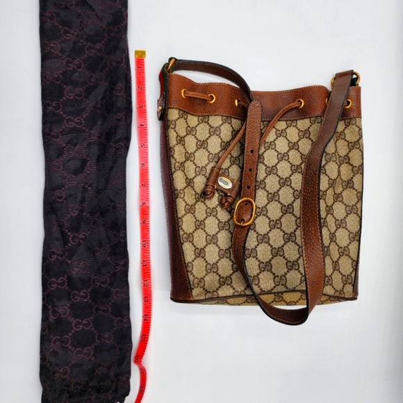 Gucci Vintage Mini Bucket Drawstring Crossbody GG Canvas Leather Web + Dust Bag - Picture 6 of 16